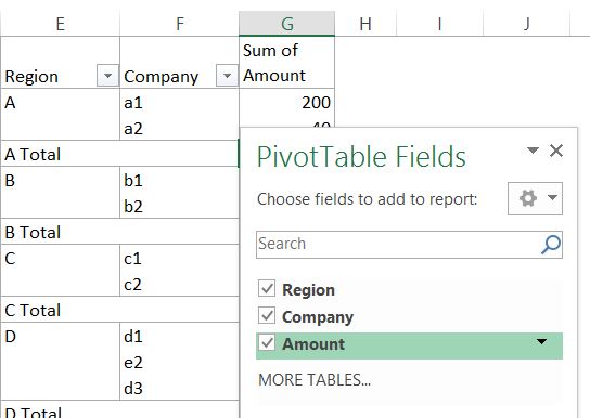 show fields with dropdown