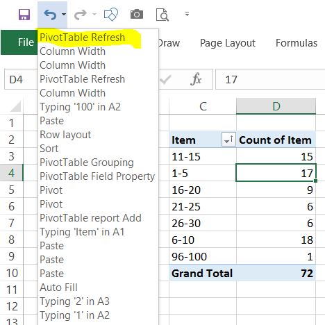 pivot table unrefresh